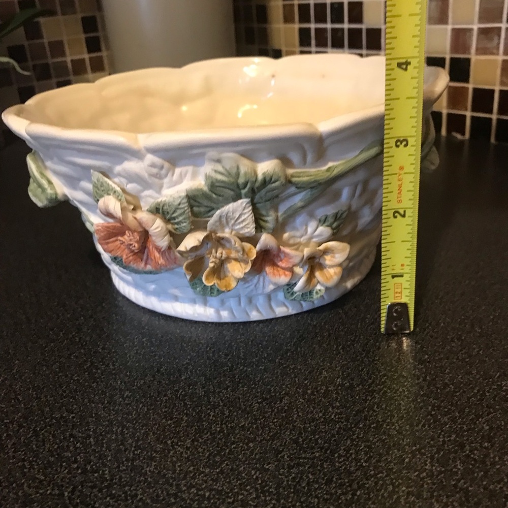 Decorative Floral Ceramic Planter - White with Multicolor Flowers - Picture 4 of 7